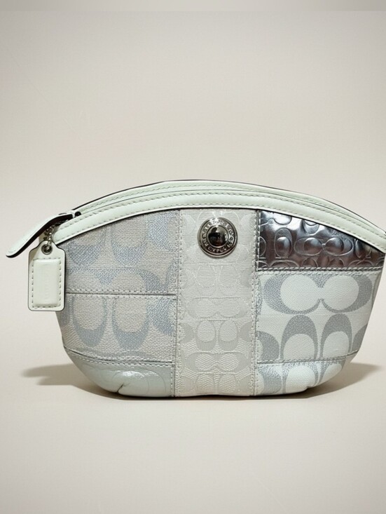 Coach Handbags - Coach Patchwork Signature Cosmetic Bag Chrome Hardware Gently Loved No. 42480